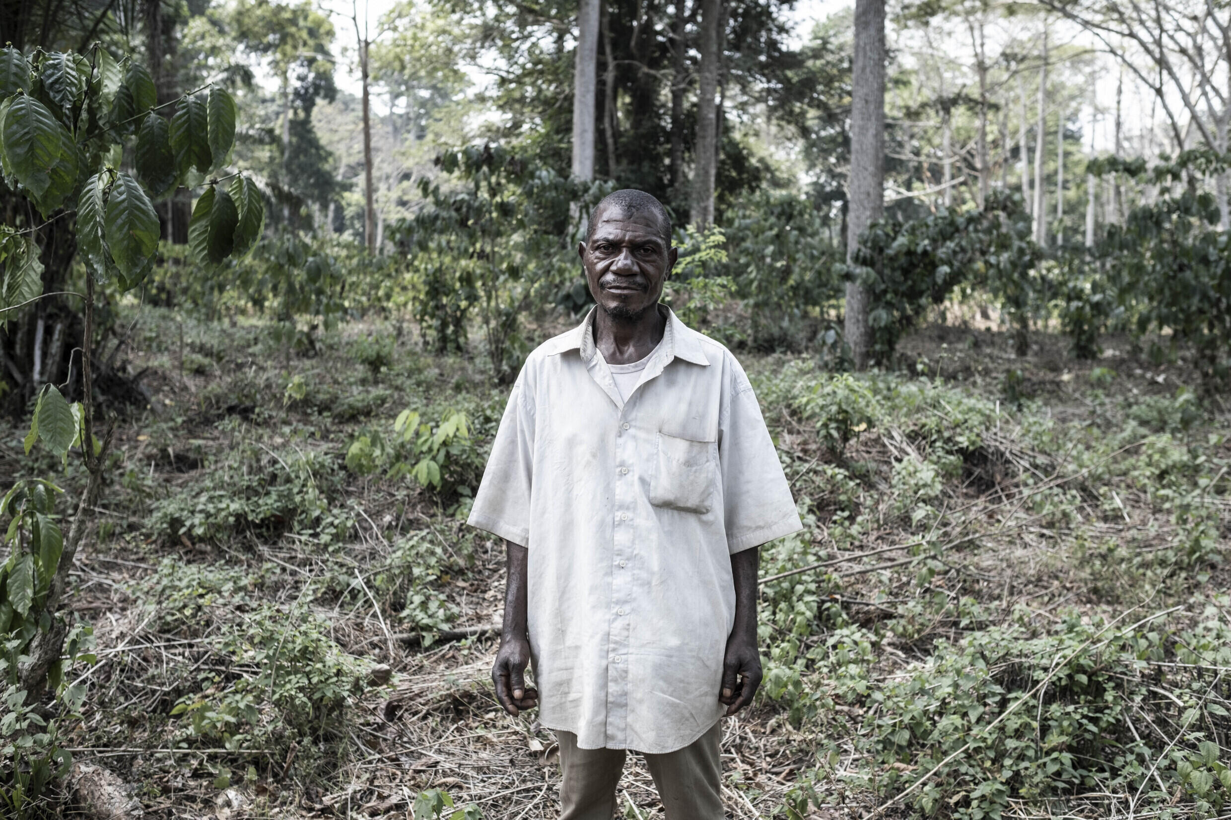 Eugene Omokami, an Aka Pygmy, poses for a portrait in a deforested area of Mbata, in the Lobaye region of southwestern Central Africa, on January 24, 2023.