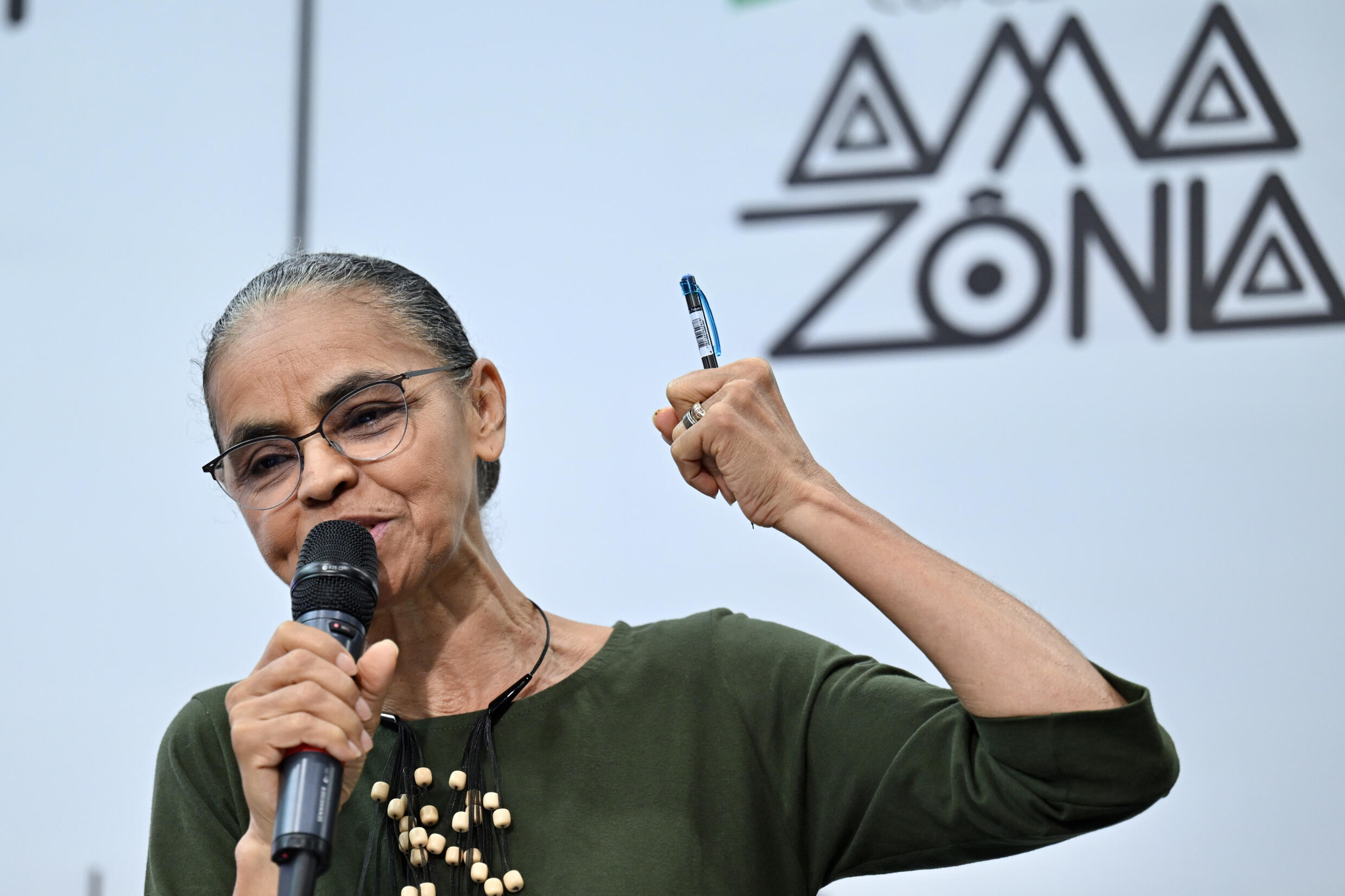 Brazilian Minister of Environment Marina Silva speaks during the Amazon Dialogues Seminar in Belem, Para state, Brazil in August 2023